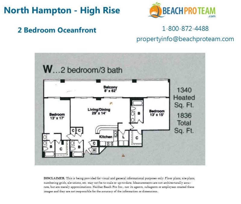 Kingston Plantation - North Hampton Floor Plan W - 2 Bedroom Ocean View